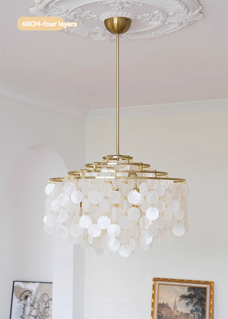 Seashell Pendant Chandelier Light Fixture - Coastal Decor for Living Room & Dining Room