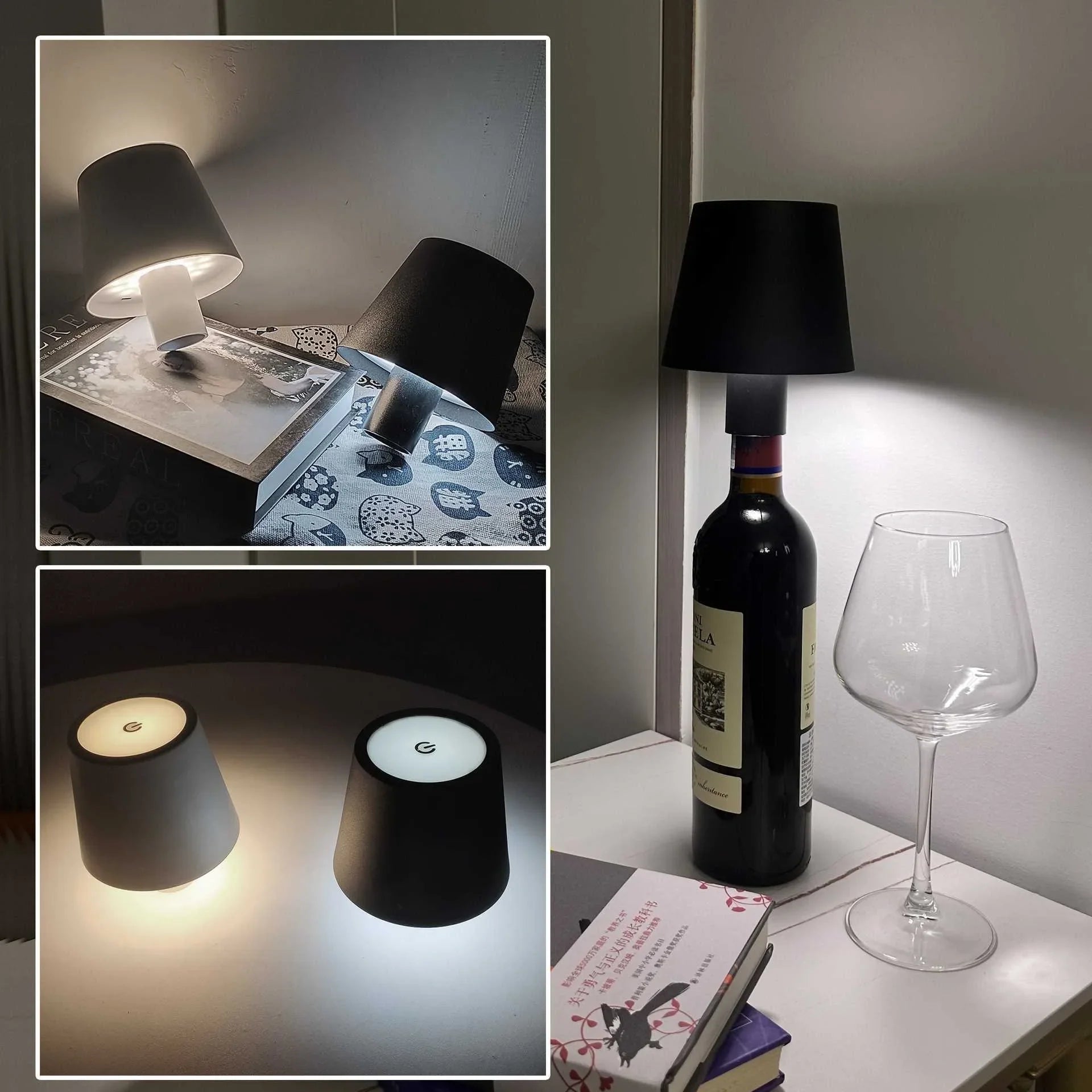 Wireless Dimmable Touch Table Lamp - USB Rechargeable Night Light with 3 Color Options for Home, Office, Bar, and Study Use