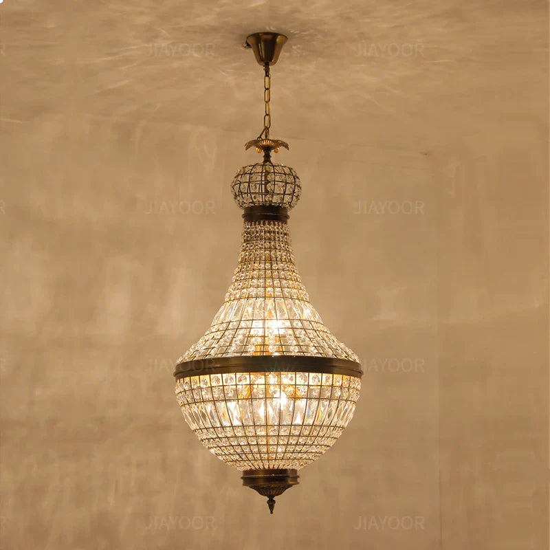 Crystal Pendant Light for High-Rise Villa & Duplex Living Rooms - American Restaurant Fixture