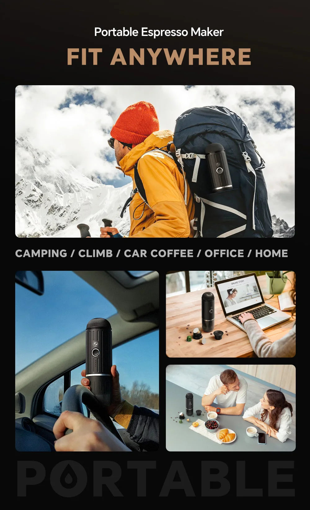 Compact Portable Espresso Maker with USB Charging - Perfect for Coffee Lovers On-the-Go, Compatible with Ground Coffee
