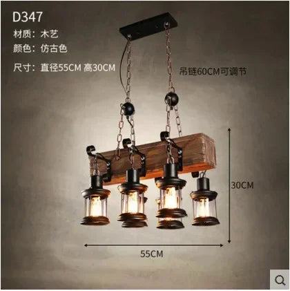 Wooden Decorative Chandelier - American Retro Industrial Style Lighting for Restaurants, Coffee Shops & Bar Counters