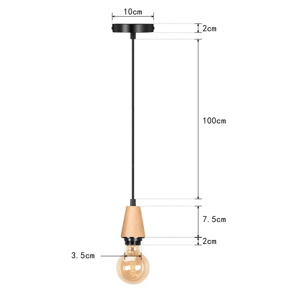 LED Wood Pendant Light Fixture - E27 Hanging Chandelier for Industrial Living Room, Bedroom & Kitchen Decor Lighting