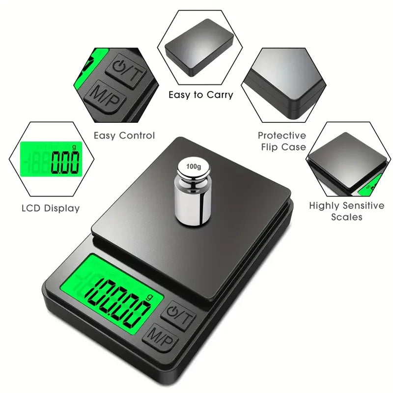 Compact Digital Kitchen Scale | 1000g Capacity, 0.1g Accuracy & Backlit LCD for Home and Travel Use