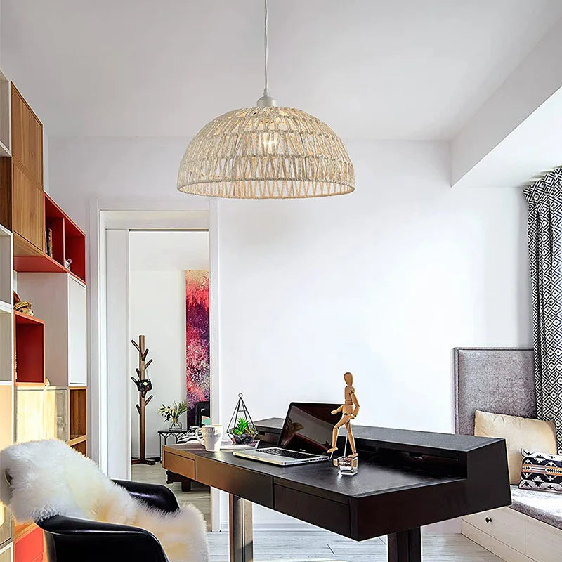 Japanese Hemp Rope Woven Pendant Light Fixture for Restaurant, Tea Room, Bar, and Bedroom Indoor Lighting