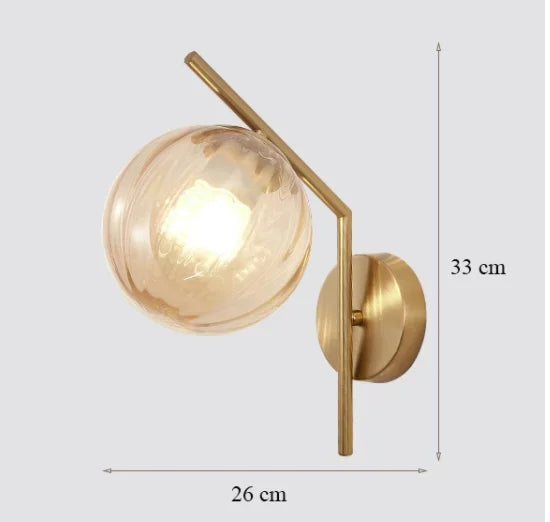 LED Gold Glass Ball Wall Lamp - Modern Indoor Lighting for Living Room, Bathroom, Bedroom, Bedside, Entrance & Porch