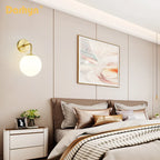 Nordic Wall Lamp - Golden Round Ball Fixture with Milky Glass - Indoor Bedroom & Bedside Lighting Decor