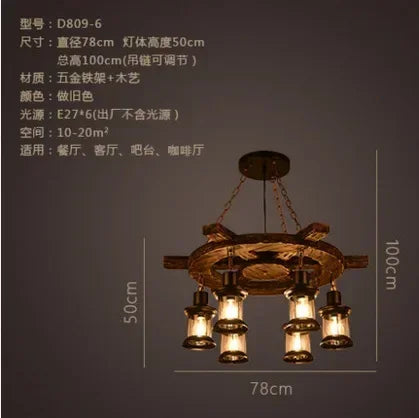 Wooden Decorative Chandelier - American Retro Industrial Style Lighting for Restaurants, Coffee Shops & Bar Counters