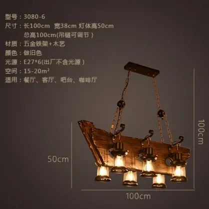 Wooden Decorative Chandelier - American Retro Industrial Style Lighting for Restaurants, Coffee Shops & Bar Counters