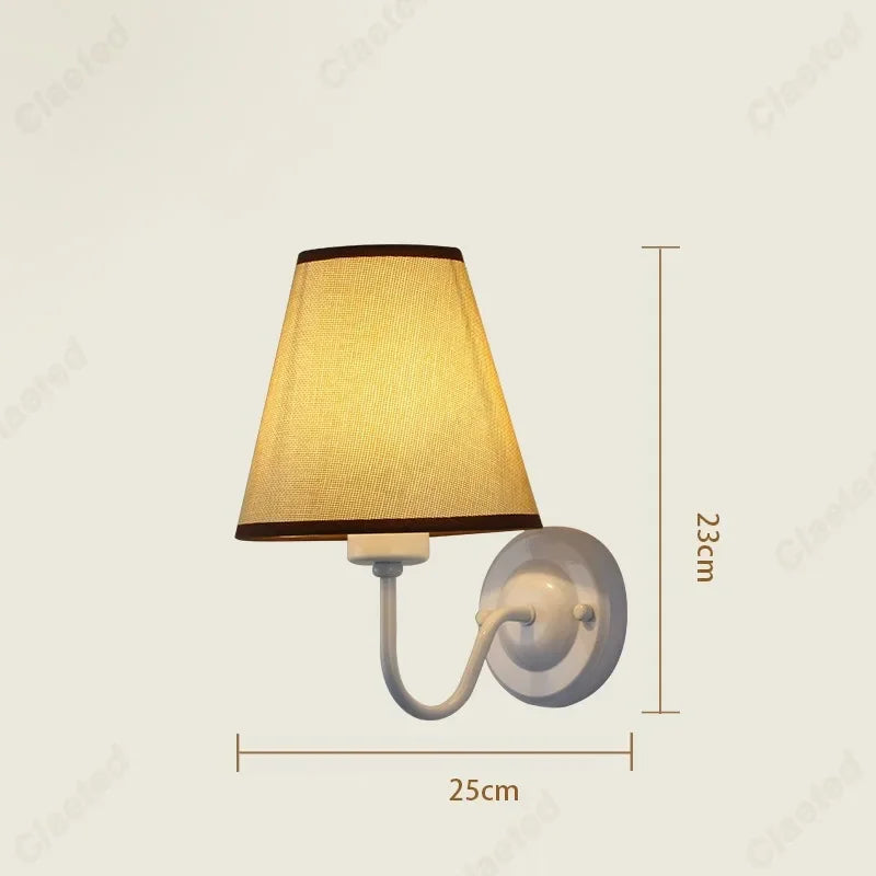 LED Retro Fabric Lampshade Wall Lamp with E27 Socket for Bedroom, Living Room, and Corridor Lighting Decoration