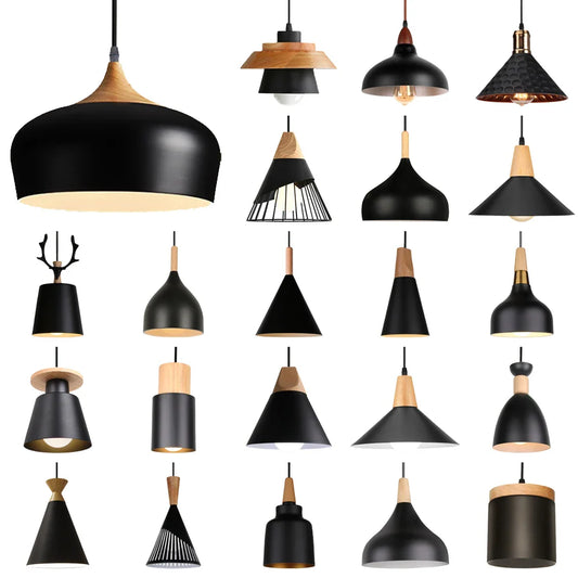 LED Wood Pendant Light Fixture - E27 Hanging Chandelier for Industrial Living Room, Bedroom & Kitchen Decor Lighting