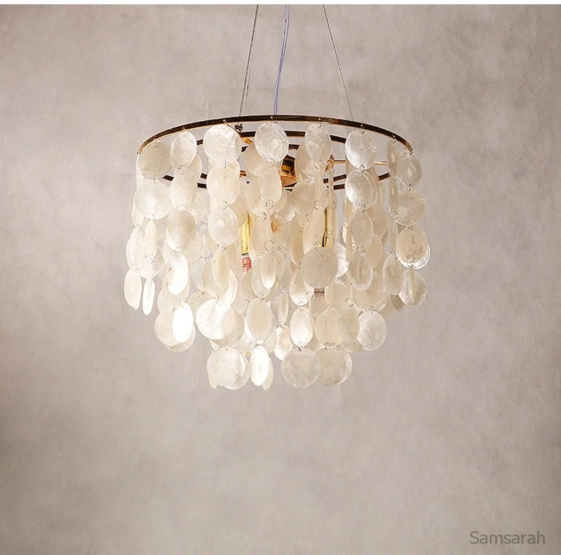 Seashell Pendant Chandelier Light Fixture - Coastal Decor for Living Room & Dining Room