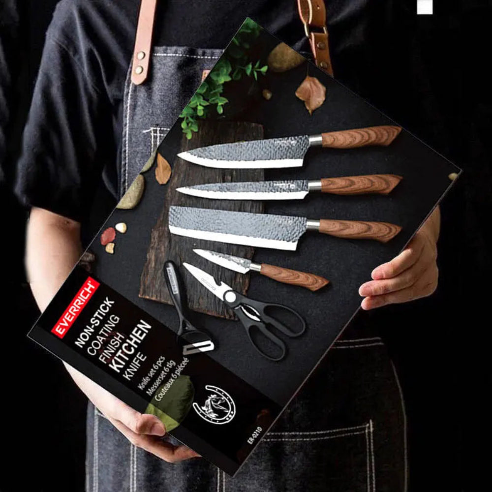 Stainless Steel Knives Set | Multifunctional, Non-Stick Blades & Ergonomic Wood Handles for Home Cooking and Meal Prep