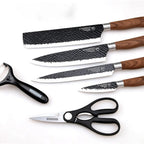 Stainless Steel Knives Set | Multifunctional, Non-Stick Blades & Ergonomic Wood Handles for Home Cooking and Meal Prep