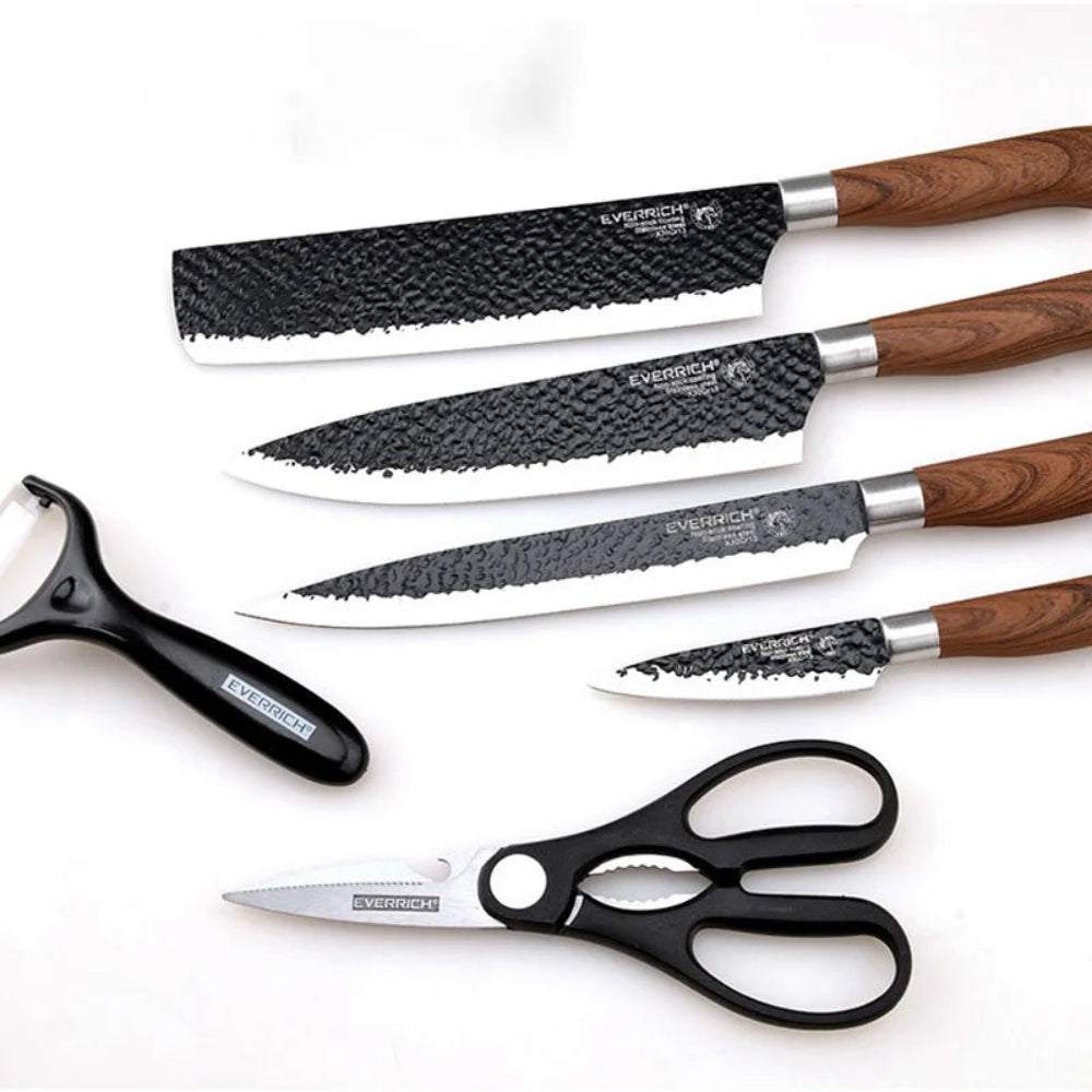Stainless Steel Knives Set | Multifunctional, Non-Stick Blades & Ergonomic Wood Handles for Home Cooking and Meal Prep
