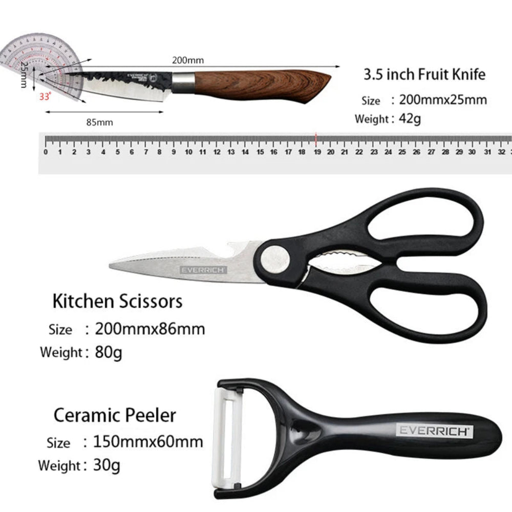 Stainless Steel Knives Set | Multifunctional, Non-Stick Blades & Ergonomic Wood Handles for Home Cooking and Meal Prep