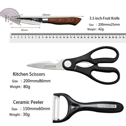 Stainless Steel Knives Set | Multifunctional, Non-Stick Blades & Ergonomic Wood Handles for Home Cooking and Meal Prep