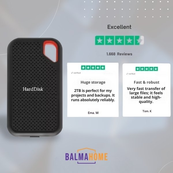 2TB External SSD Hard Drive – Portable Solid State Drive with High Speed