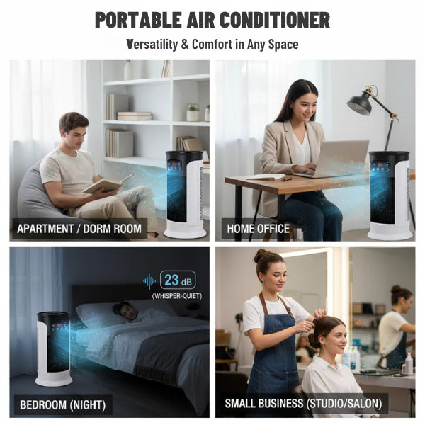 Ventless Portable Air Conditioner Fan | Whisper Quiet Evaporative Cooler with 6 Speeds for Desk, Dorm & Bedroom