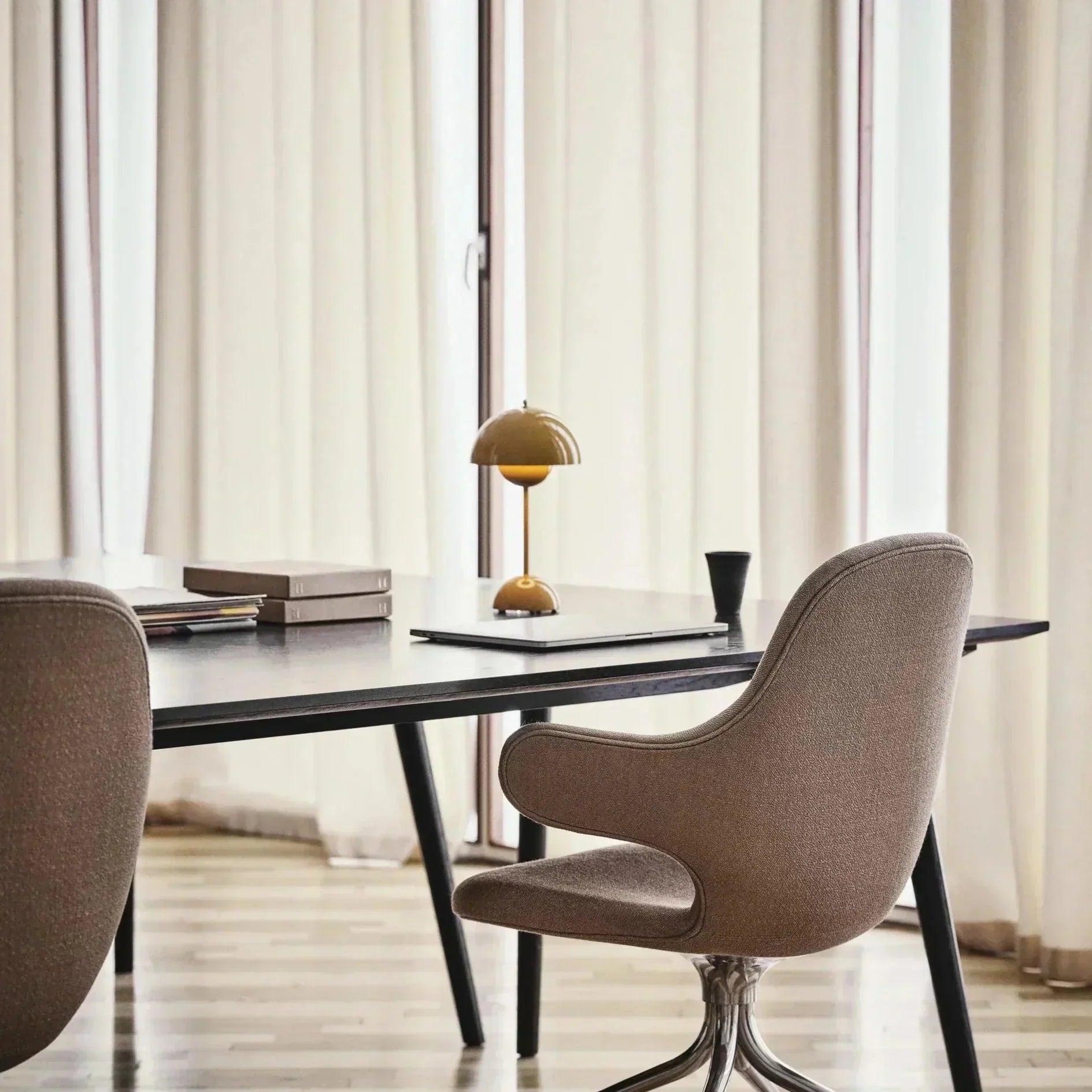 LED Mushroom Lamp - Taupe Scandinavian Mid-Century Fixture for Living Room & Bedroom Lighting