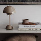 LED Mushroom Lamp - Taupe Scandinavian Mid-Century Fixture for Living Room & Bedroom Lighting