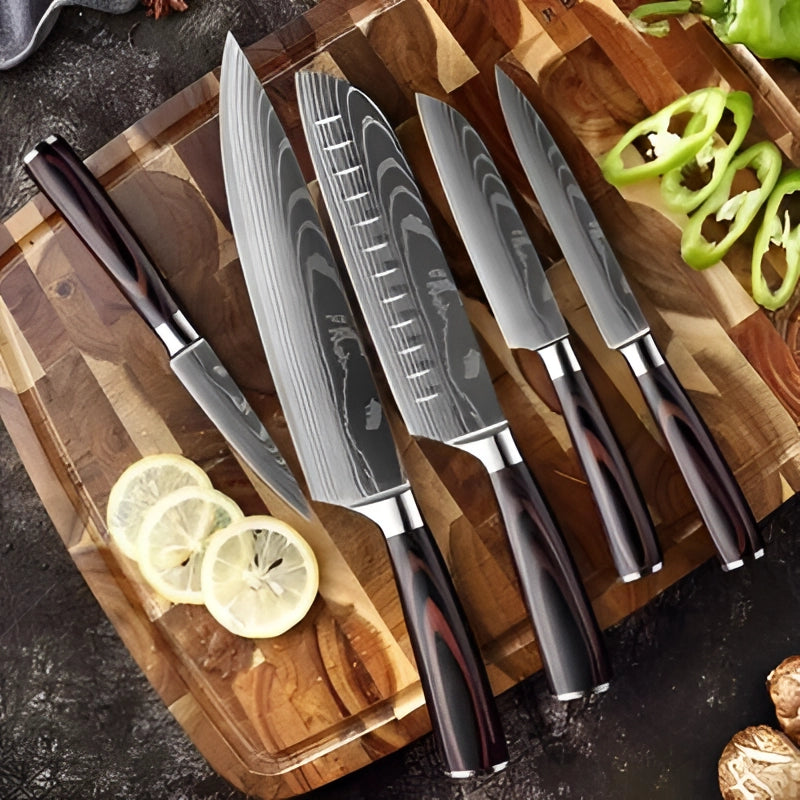 Damascus Steel Chef Knife Set - High-Carbon Blades with Wood Handles for Professional Cooking & Culinary Use