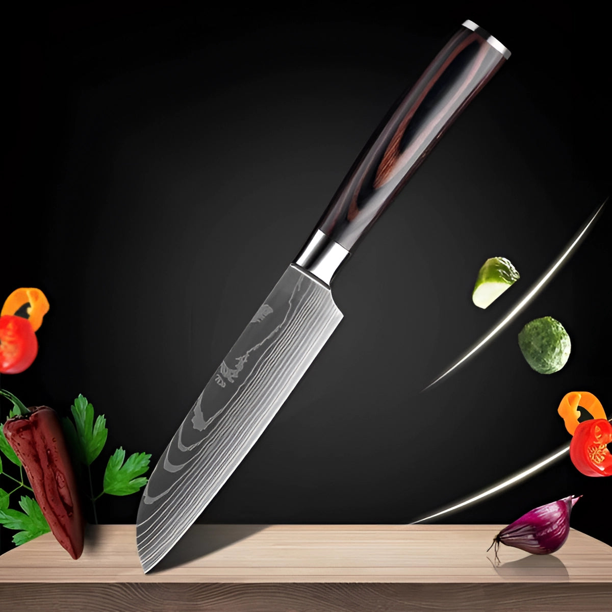 Damascus Steel Chef Knife Set - High-Carbon Blades with Wood Handles for Professional Cooking & Culinary Use