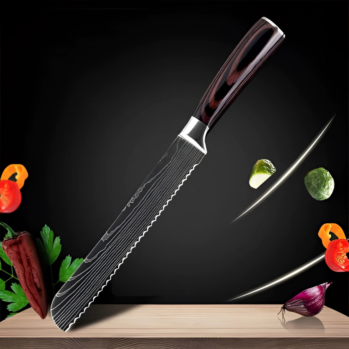 Damascus Steel Chef Knife Set - High-Carbon Blades with Wood Handles for Professional Cooking & Culinary Use