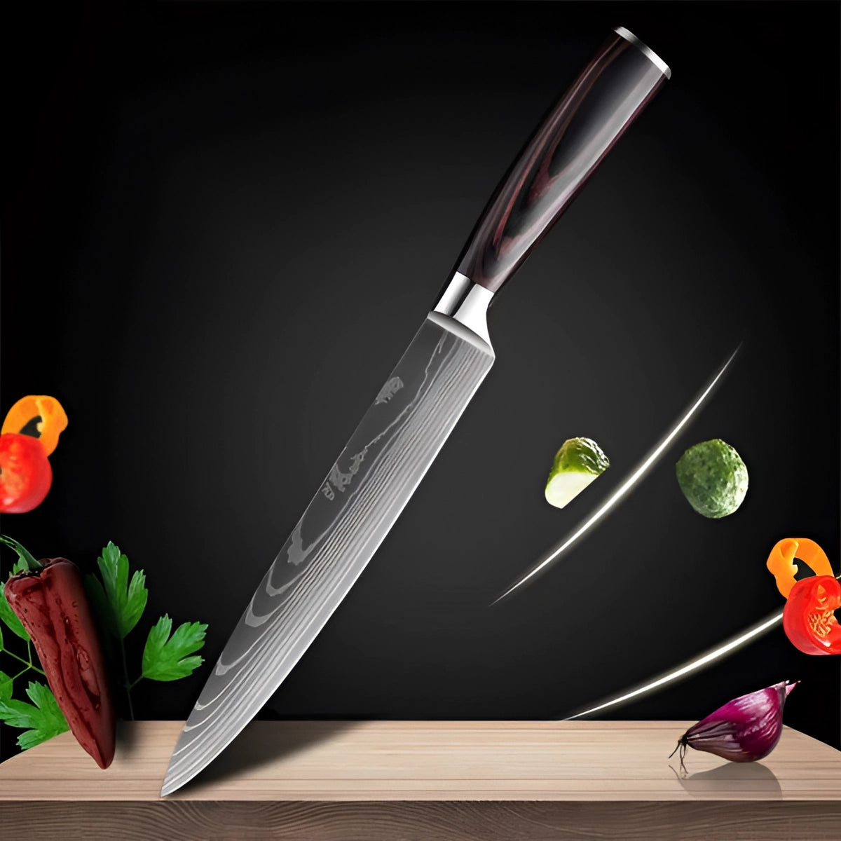 Damascus Steel Chef Knife Set - High-Carbon Blades with Wood Handles for Professional Cooking & Culinary Use
