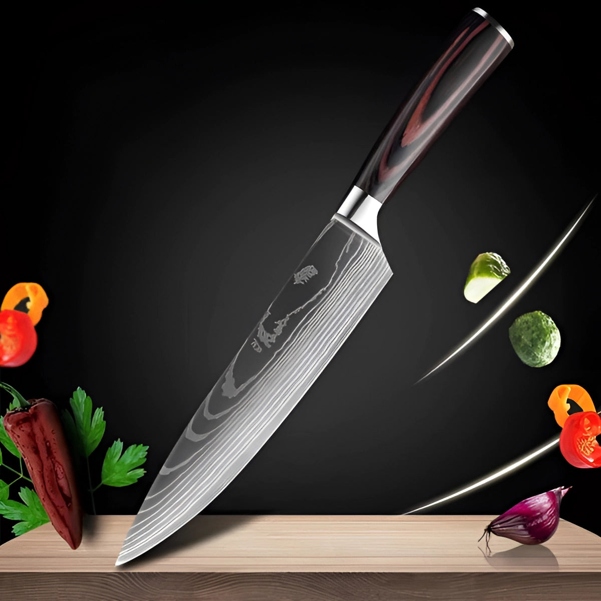 Damascus Steel Chef Knife Set - High-Carbon Blades with Wood Handles for Professional Cooking & Culinary Use