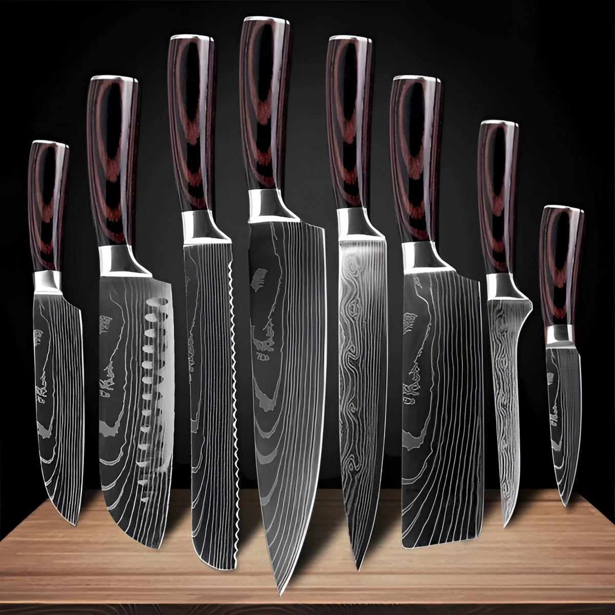 Damascus Steel Chef Knife Set - High-Carbon Blades with Wood Handles for Professional Cooking & Culinary Use