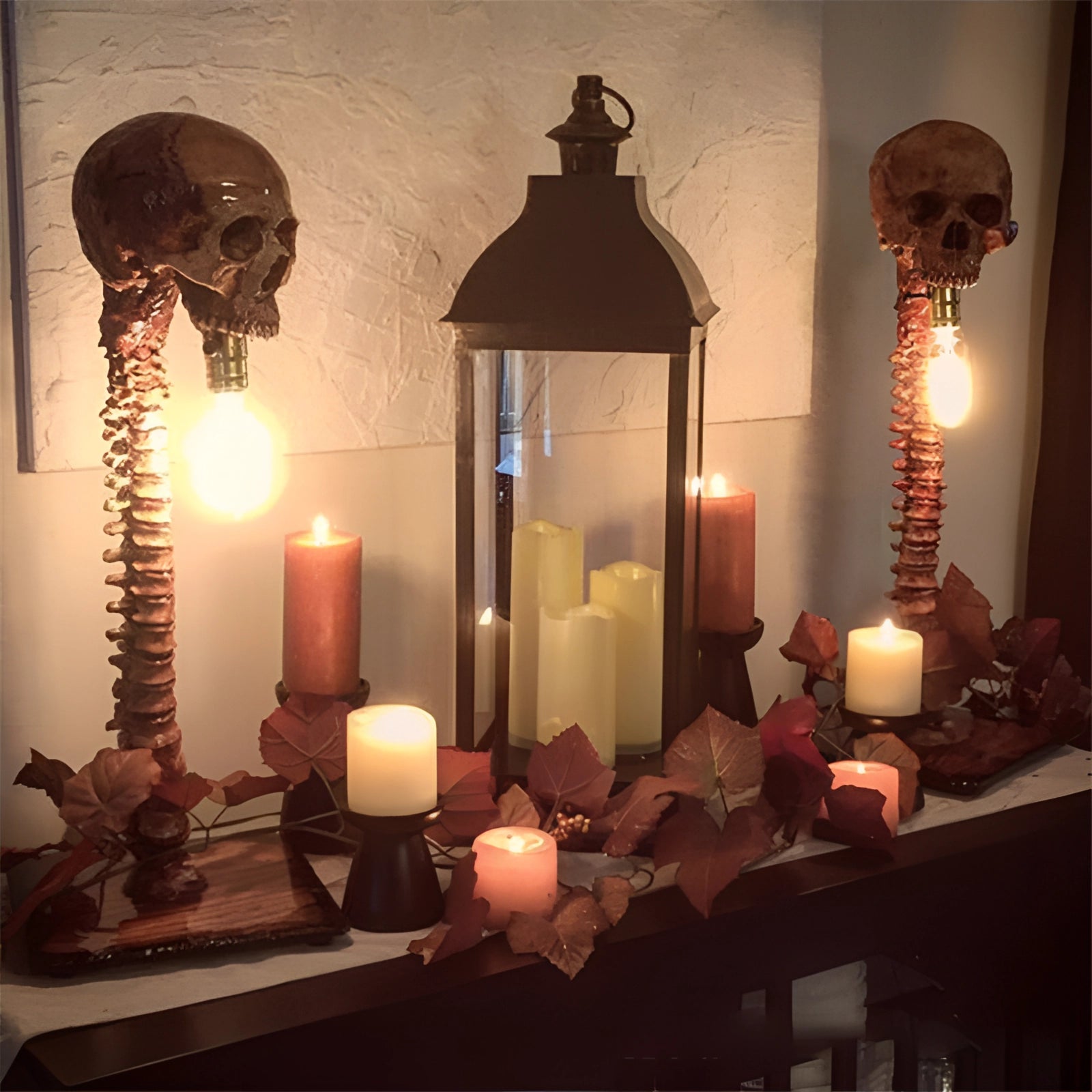 Gothic Skull Light Fixture: Skeleton Spine Lamp for Eerie Home Decor & Halloween Themed Rooms