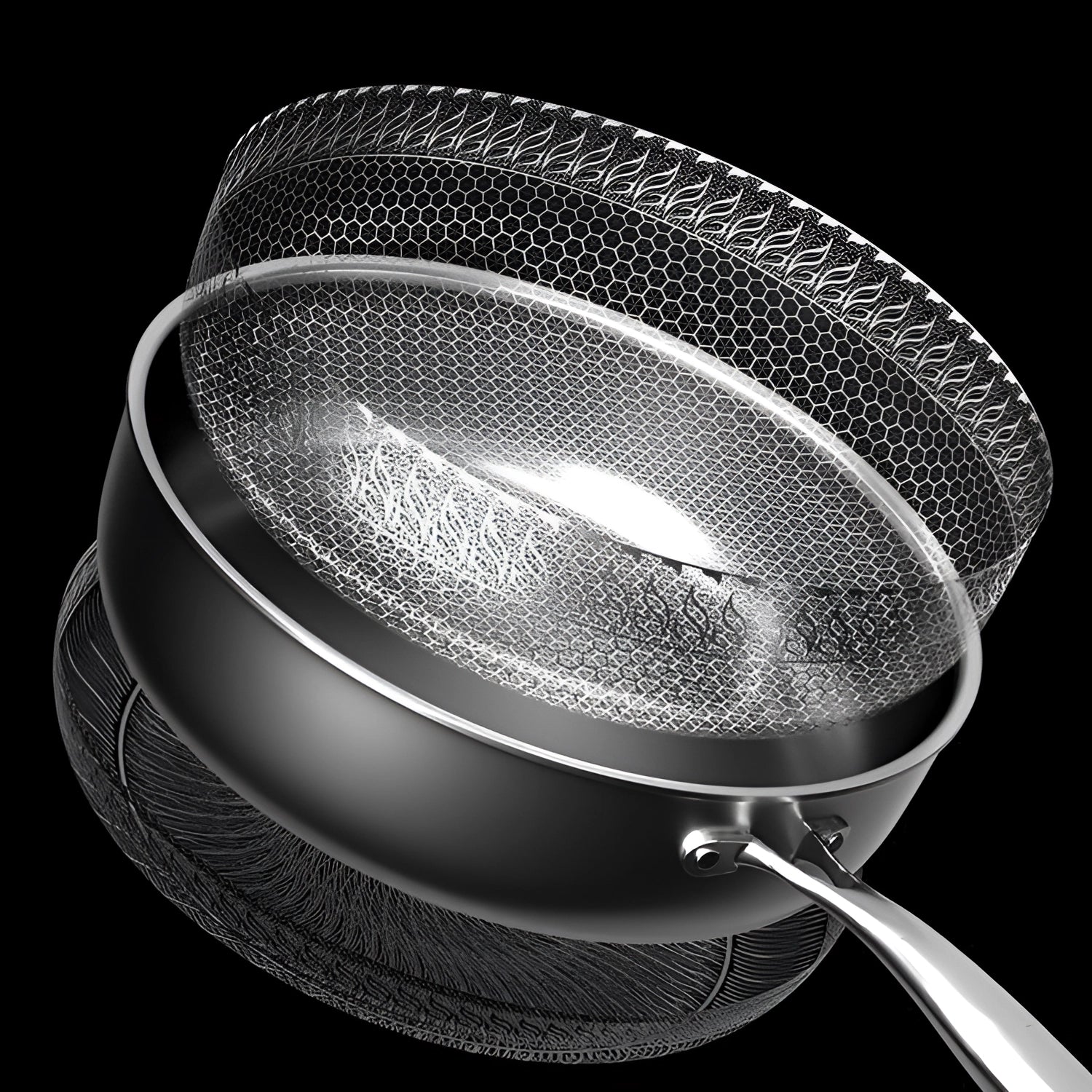 Non-Stick Induction Frying Pan - Honeycomb Design, Scratch-Resistant, Ergonomic Handle for Easy Cooking & Cleanup