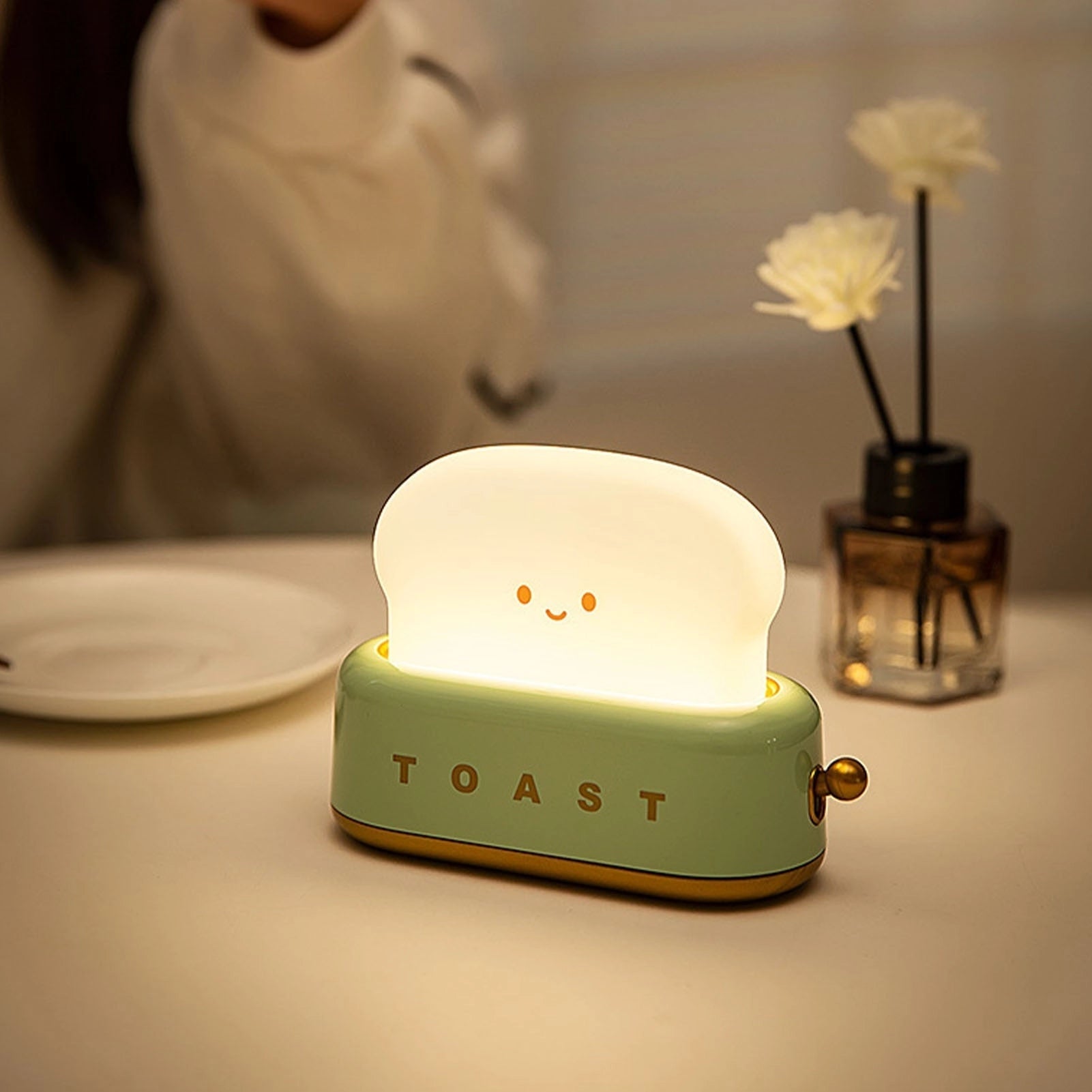 LED Kawaii Toast Night Light - Cute Bedside Lamp for Kids' Room & Nursery Decor