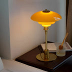 Adjustable Brass Table Lamp with Orange Glass Shade - Mid-Century Modern Design for Living Room & Bedroom