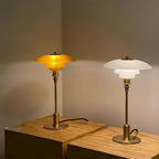 Adjustable Brass Table Lamp with Orange Glass Shade - Mid-Century Modern Design for Living Room & Bedroom