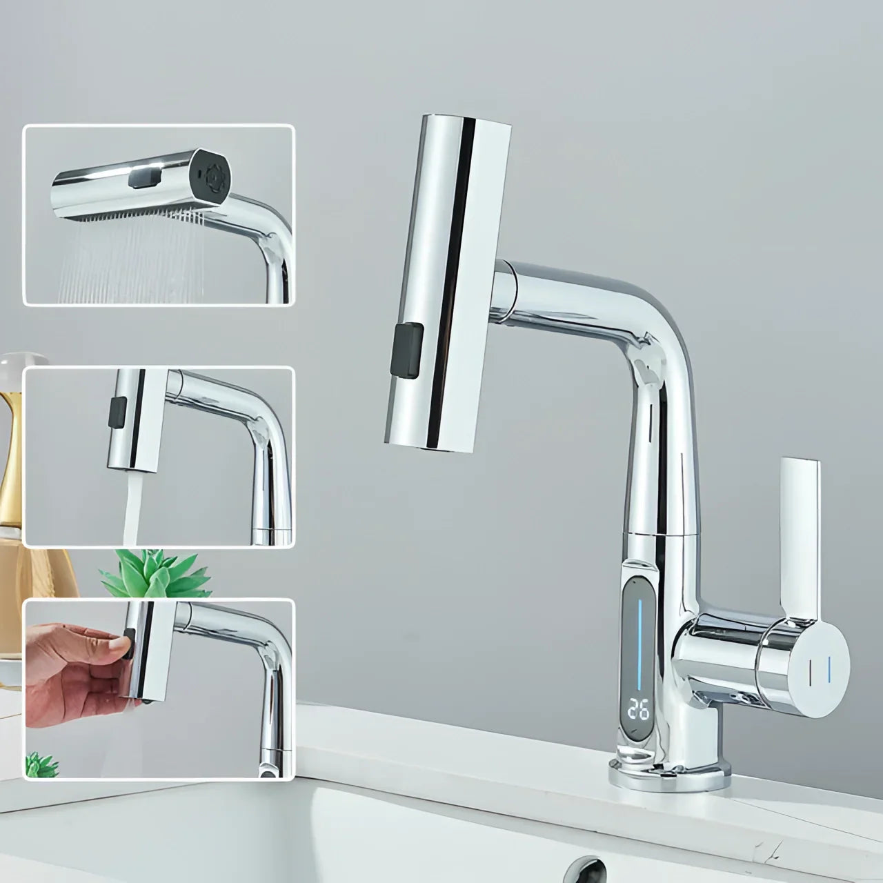 Smart Touchless Kitchen Faucet with Temperature Display & Pull-Out Spray for Easy Cleaning and Cooking