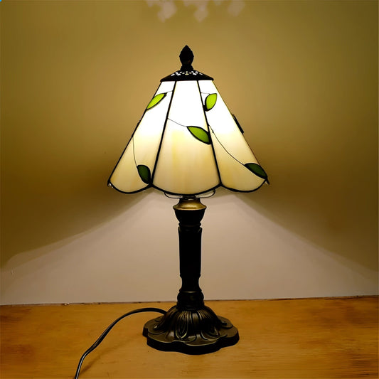Stained Glass Table Lamp with Leaf Design - Tiffany-Style Antique Decor for Living Room & Bedroom Lighting