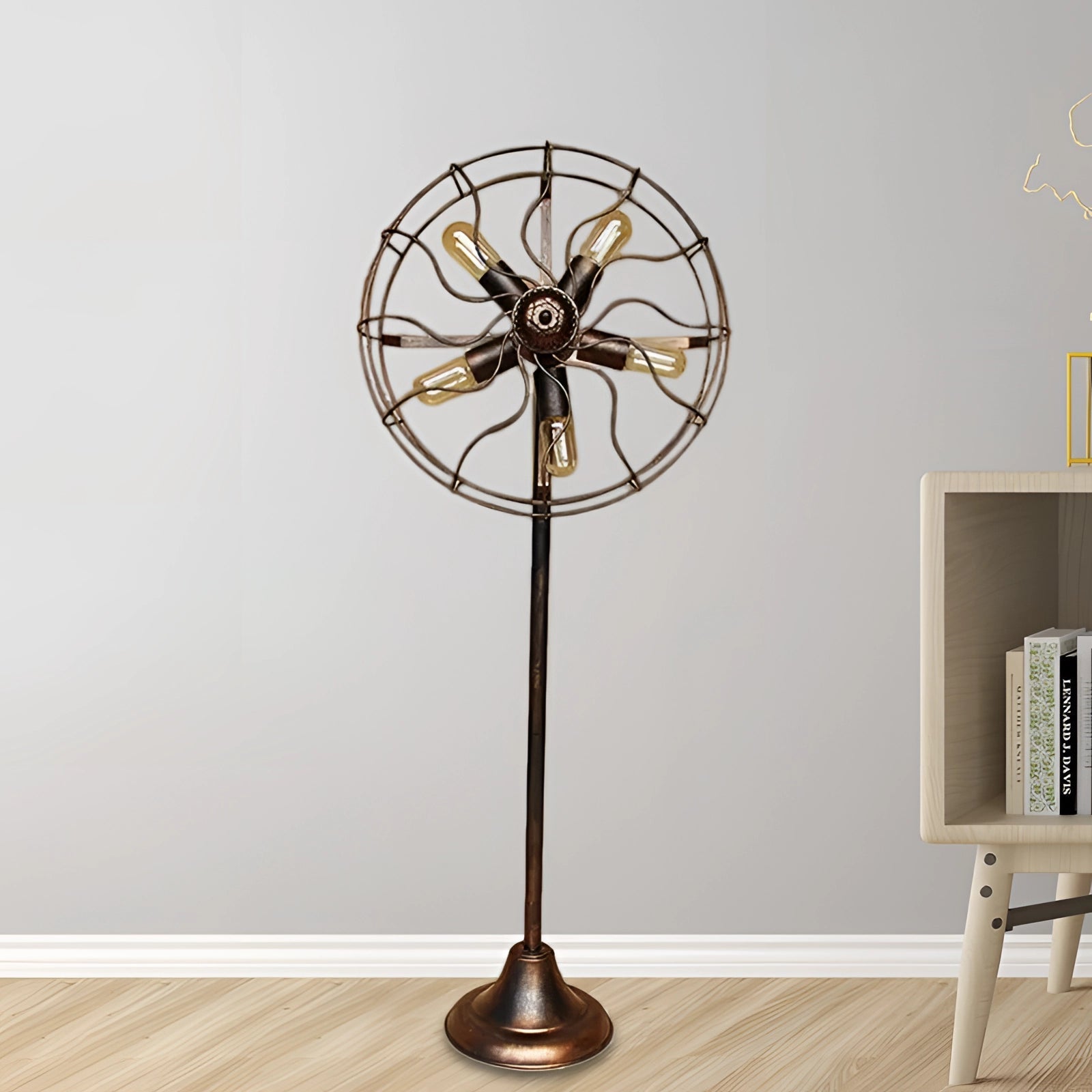 Antique Brass Oscillating Floor Fan - Adjustable Height for Home & Office Use