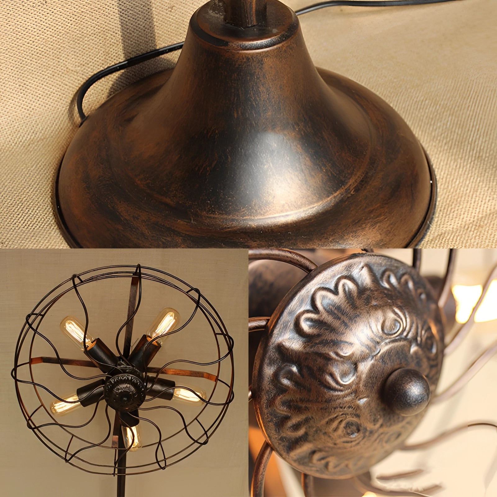Antique Brass Oscillating Floor Fan - Adjustable Height for Home & Office Use