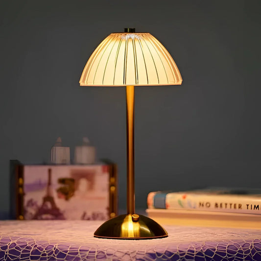 Vintage Brass Table Lamp with Pleated Shade - Mid-Century Modern Lighting for Living Room & Bedroom