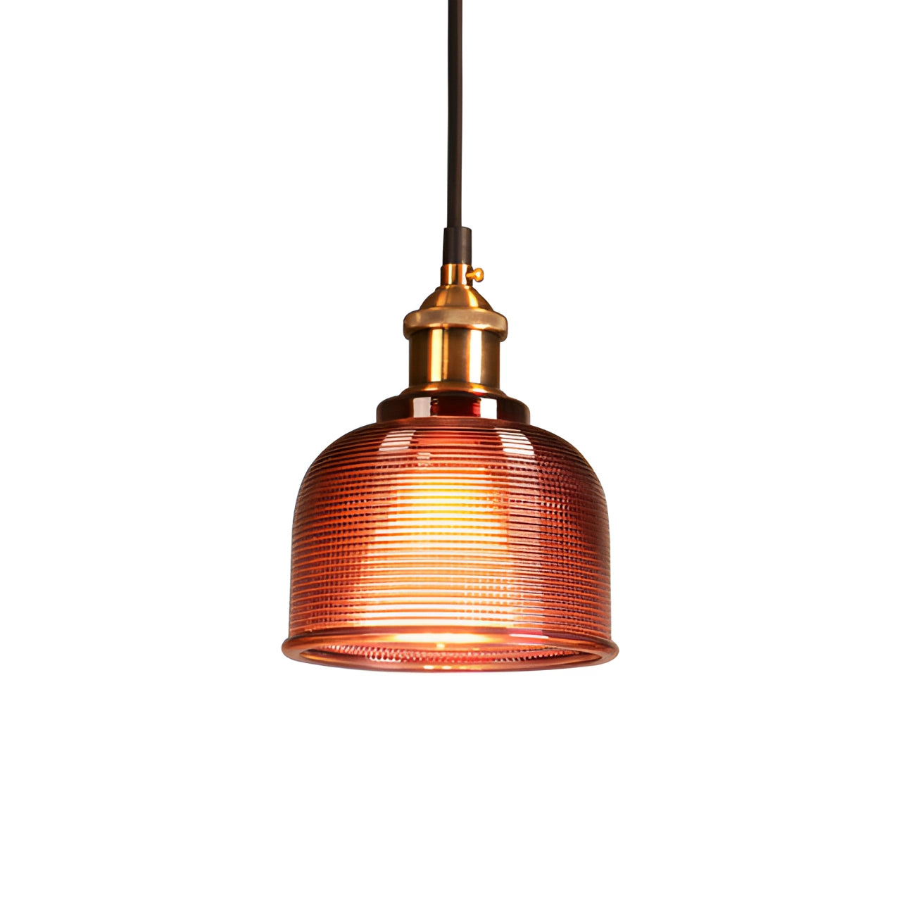 Vintage Ribbed Glass Pendant Light Fixture - Brass Hanging Light for Kitchen & Dining Room