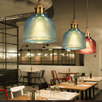 Vintage Ribbed Glass Pendant Light Fixture - Brass Hanging Light for Kitchen & Dining Room