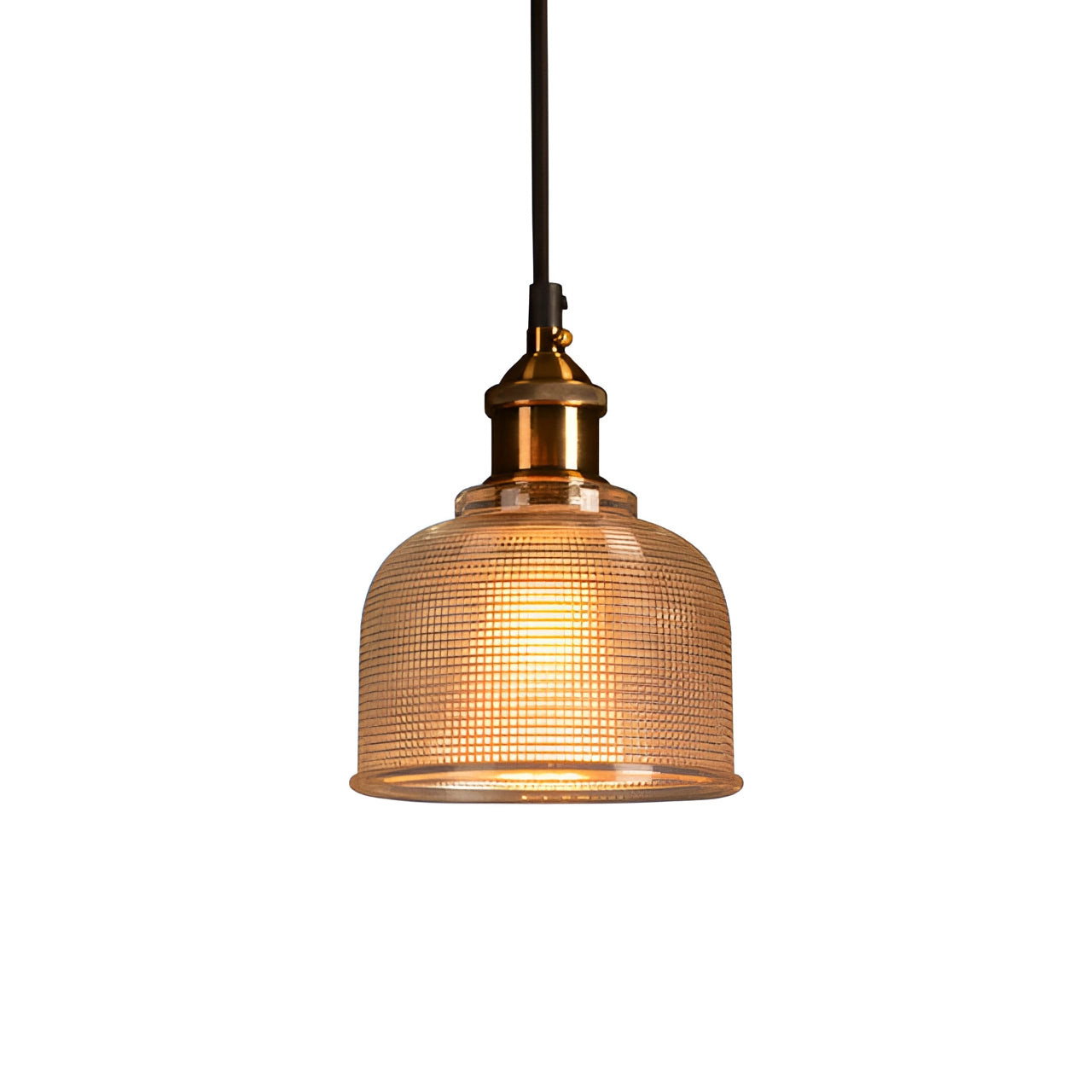 Vintage Ribbed Glass Pendant Light Fixture - Brass Hanging Light for Kitchen & Dining Room