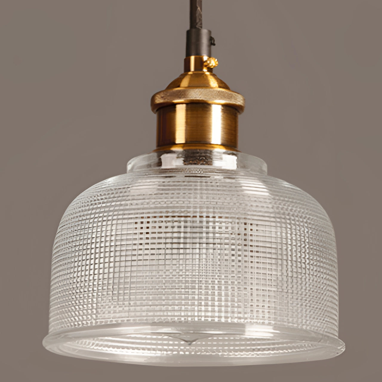 Vintage Ribbed Glass Pendant Light Fixture - Brass Hanging Light for Kitchen & Dining Room