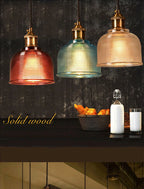 Vintage Ribbed Glass Pendant Light Fixture - Brass Hanging Light for Kitchen & Dining Room