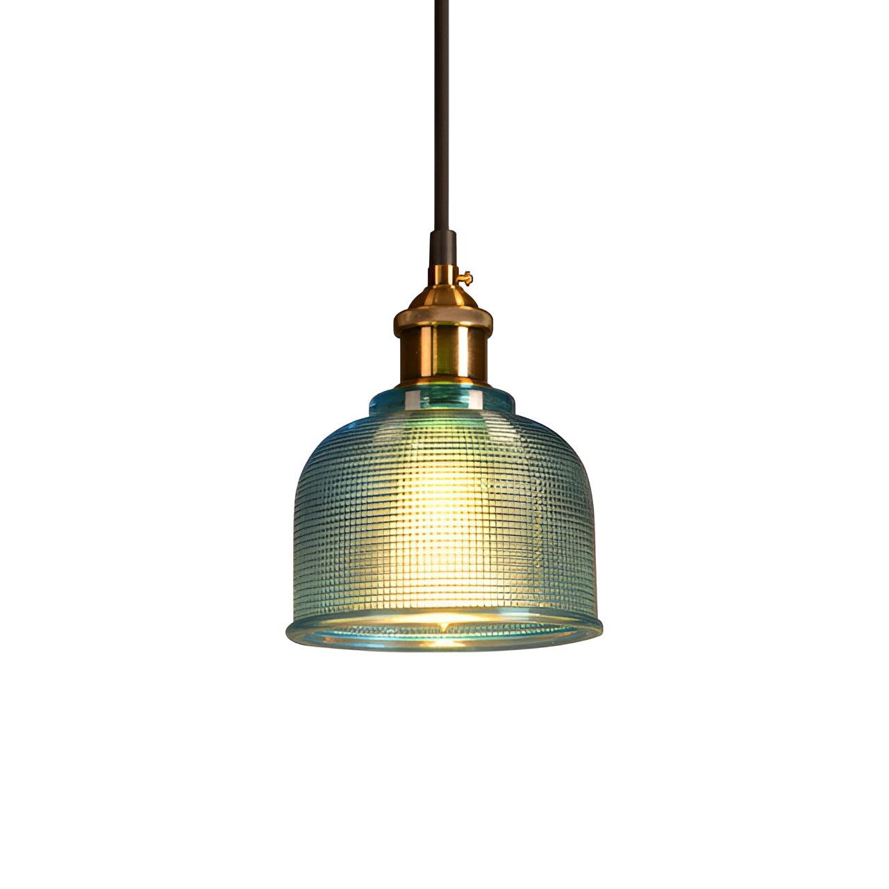 Vintage Ribbed Glass Pendant Light Fixture - Brass Hanging Light for Kitchen & Dining Room