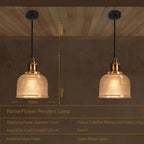 Vintage Ribbed Glass Pendant Light Fixture - Brass Hanging Light for Kitchen & Dining Room