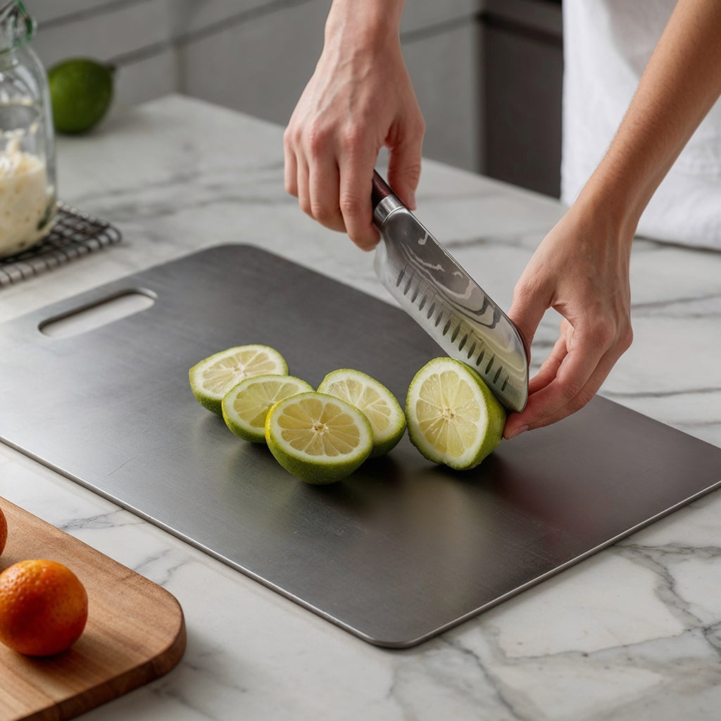 Titanium Cutting Board – 100% Pure Titanium, Antibacterial & Non-Porous Surface for Professional Chefs and Modern Kitchens