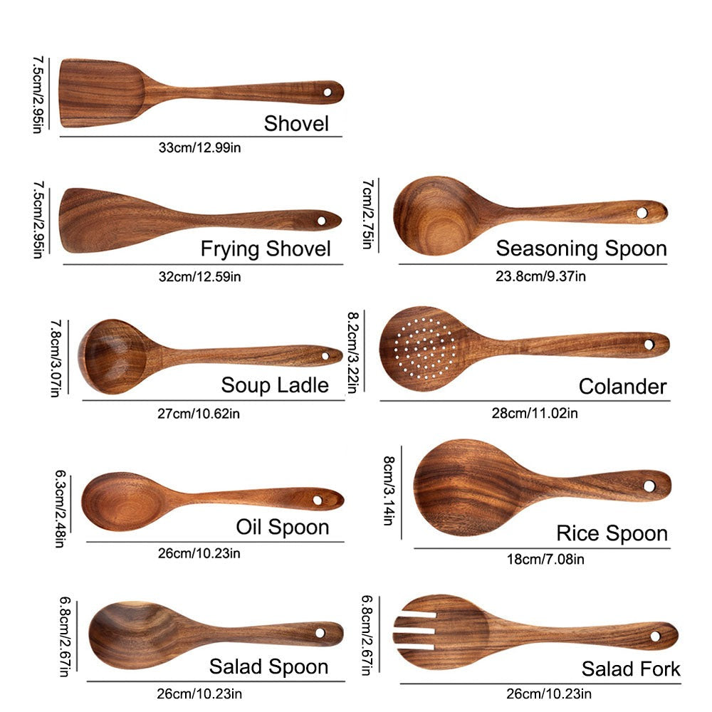 Wooden Kitchen Utensils Set - Teak Wood Cooking Utensils and Spoons for Stylish Kitchens, Best Wooden Kitchen Utensils