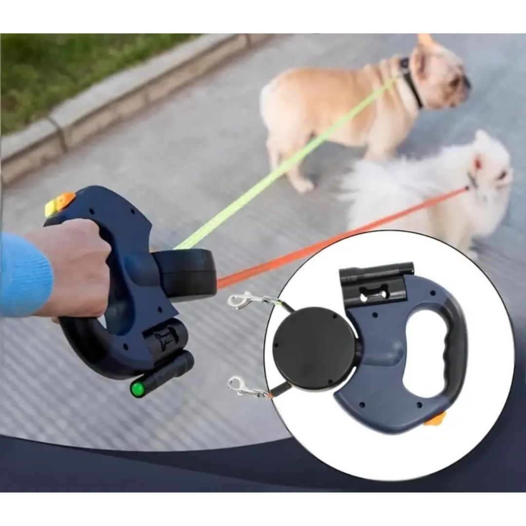 Anti-Wrap Double Dog Lead | Sturdy, Ergonomic & Integrated LED Light for Safe Night Walks